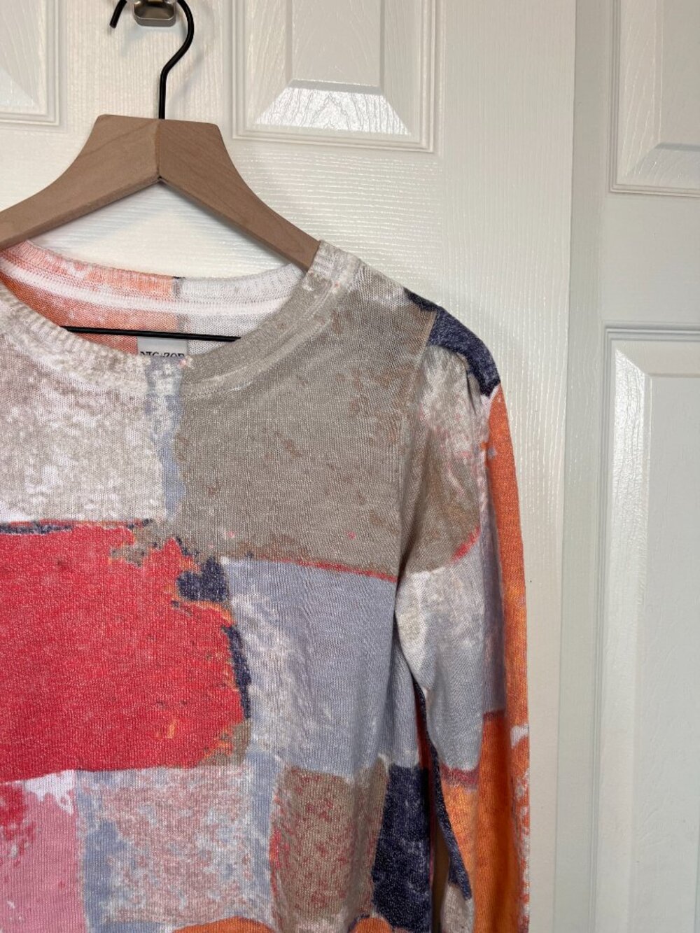 Nick + Zoe Colorful Artsy Lightweight Geometric Print Crew Neck Sweater Size M - Picture 5 of 7